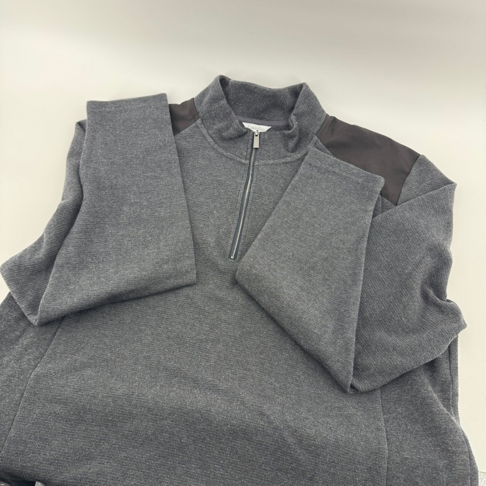 Calvin‎ Klein Men's Gray 1/4 Zip Pullover Sweater Textured Knit 2XL Slim Stretch